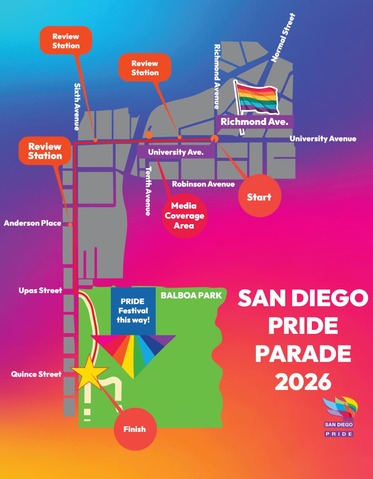 Las celebraciones del orgullo LGBTQ+ se realizarán el 18 y 19 de julio con un desfile gratuito, un festival en Balboa Park y servicios de salud para la comunidad. Foto: Cortesía