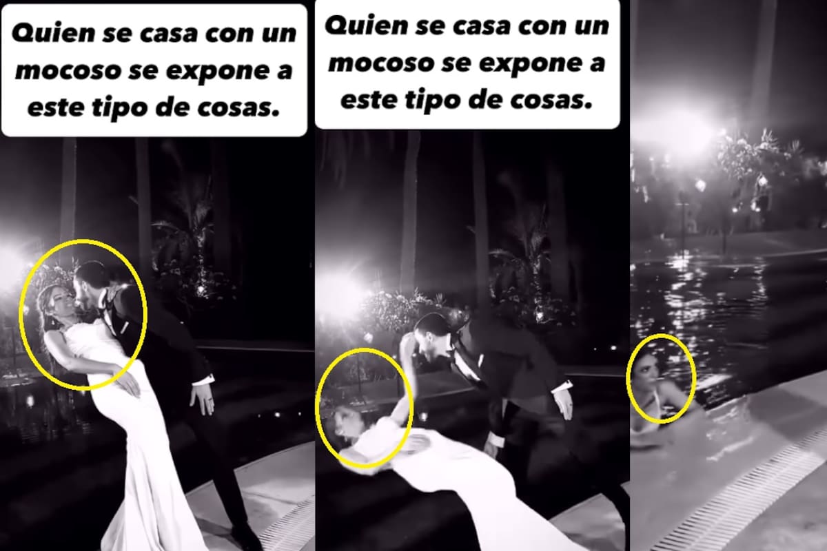 “Se casó con un niño”: hombre deja caer a su esposa en plena sesión de fotos y la tira a la piscina