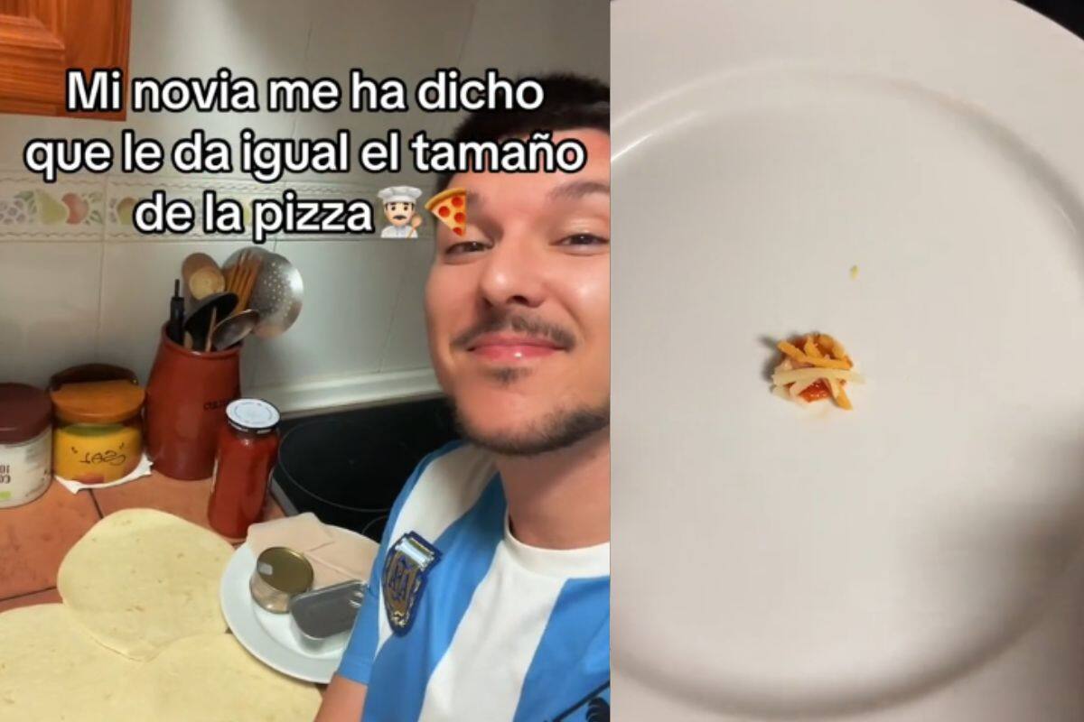 “¿Qué haces?”: Hombre le hace una pizza miniatura a su pareja y ella le reclama enojada