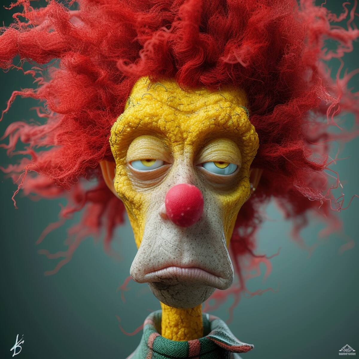 La IA imagina a Bob Patiño con ojos amarillos y expresión de enojo, revelando su lado más oscuro y malévolo.