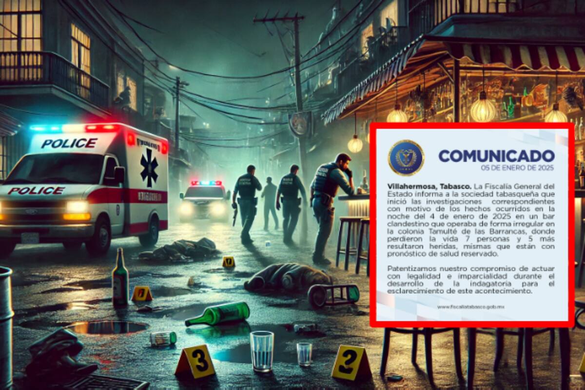 Fiscalía de Tabasco investiga ataque armado en bar clandestino de Villahermosa que dejó 7 muertos y 5 heridos