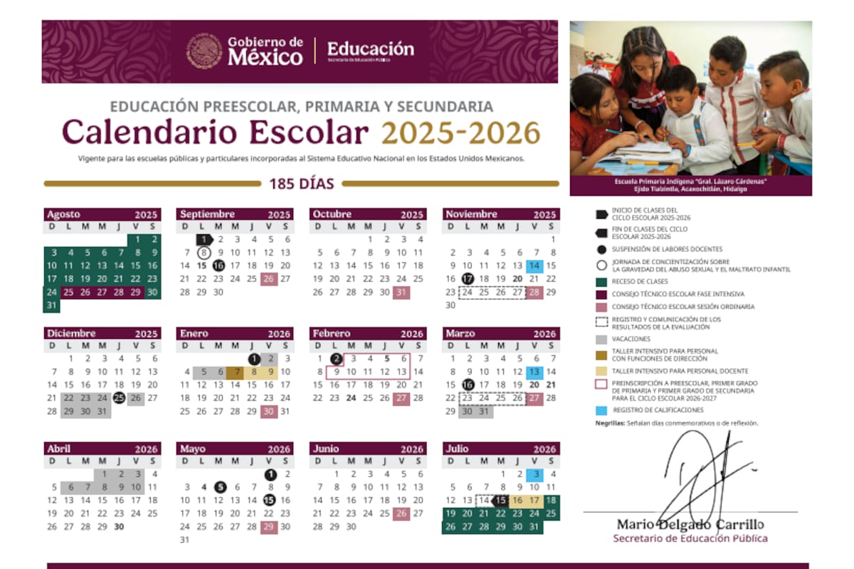 calendario oficial de la SEP para el ciclo escolar 2025-2026 | Captura https://calendarioescolar.sep.gob.mx/