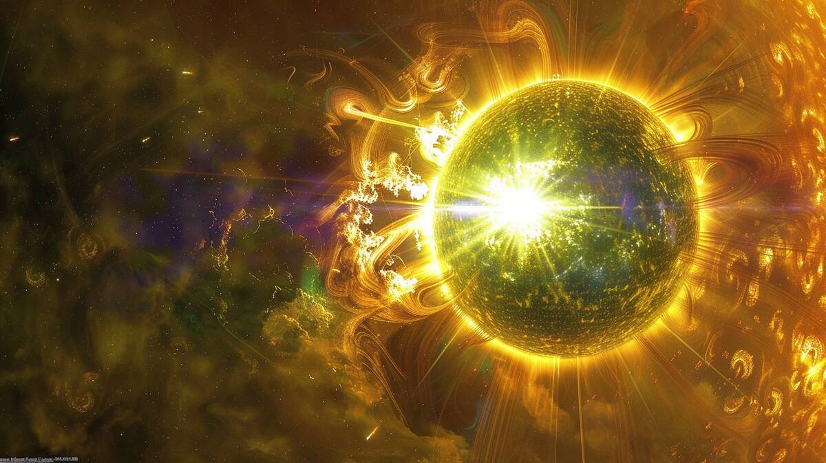 Imagen de una tormenta solar generada por la IA.