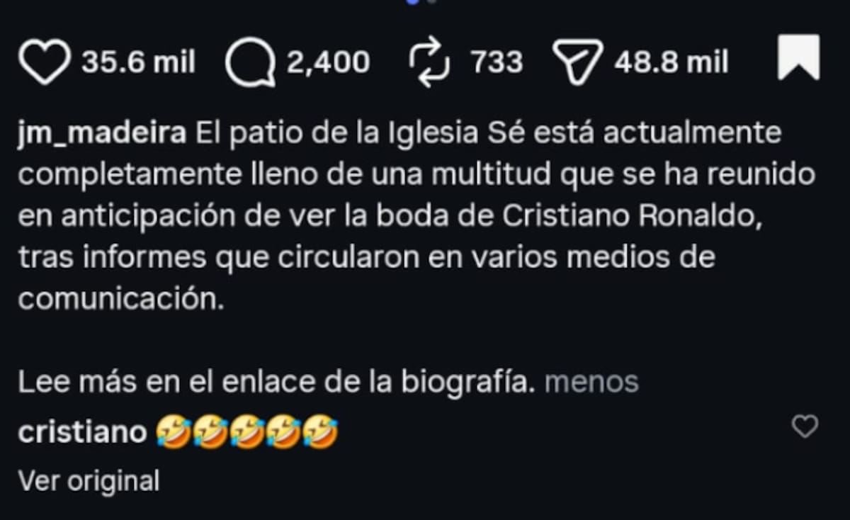 Cristiano Ronaldo reaccionó a las fotos virales cp un comentario con varios emojis de caritas riendo. (Foto: Captura de pantalla)