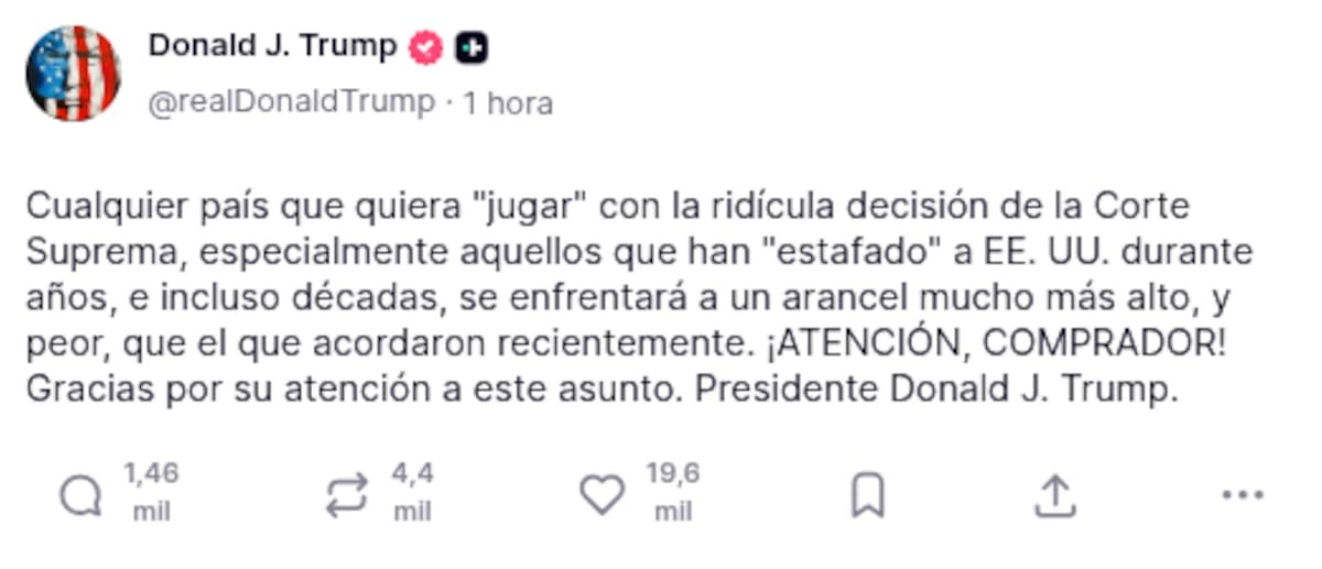 Donald Trump en Truth Social. | Imagen: Captura de pantalla