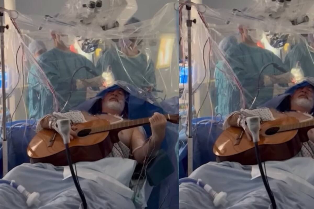 Hombre toca la guitarra mientras le realizan una cirugía cerebral