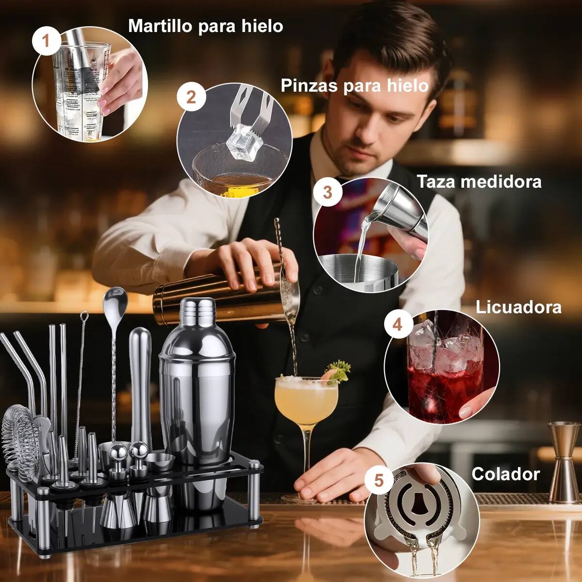 kit de coctelería de acero inoxidable | Mercado Libre