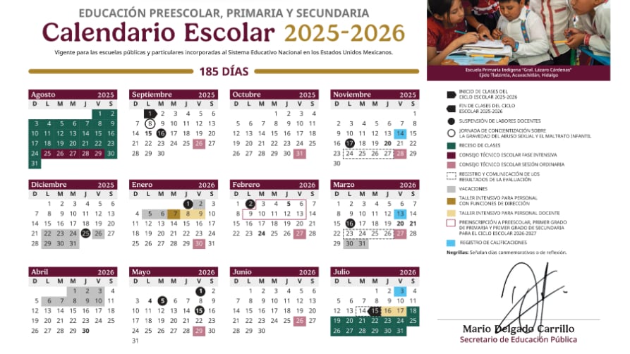 Calendario 2025-2026 de la SEP | Foto: SEP.