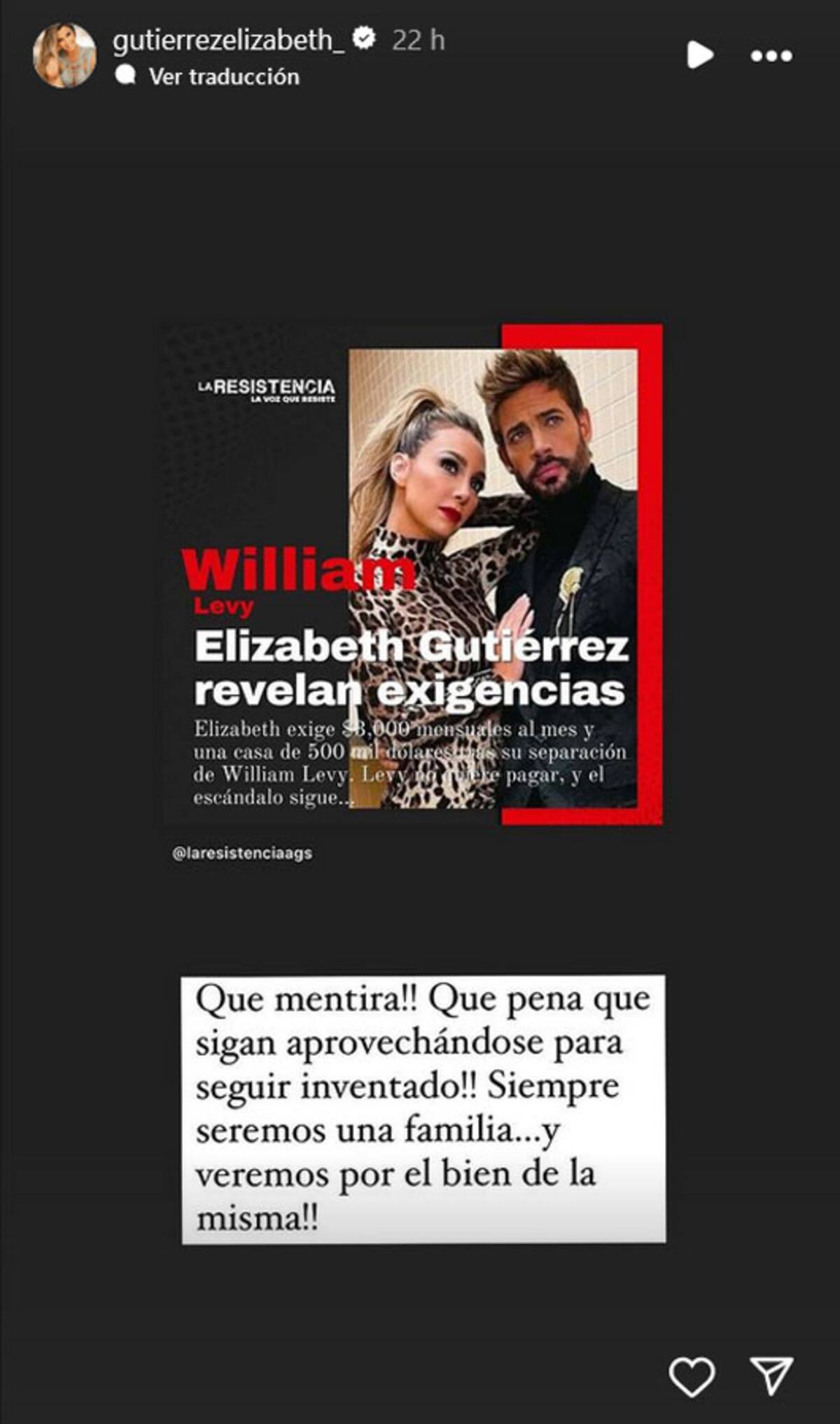 La publicación de Elizabeth Gutiérrez en su cuenta de Instagram.