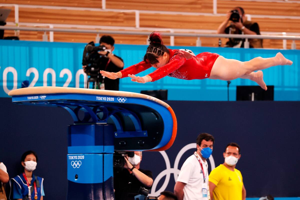 Tokyo (Japan), 01/08/2021.- Alexa Moreno of Mexico competes in the Women's Vault Final during the Artistic Gymnastics events of the Tokyo 2020 Olympic Games at the Ariake Gymnastics Centre in Tokyo, Japan, 01 August 2021. (Japón, Tokio) EFE/EPA/FAZRY ISMAIL