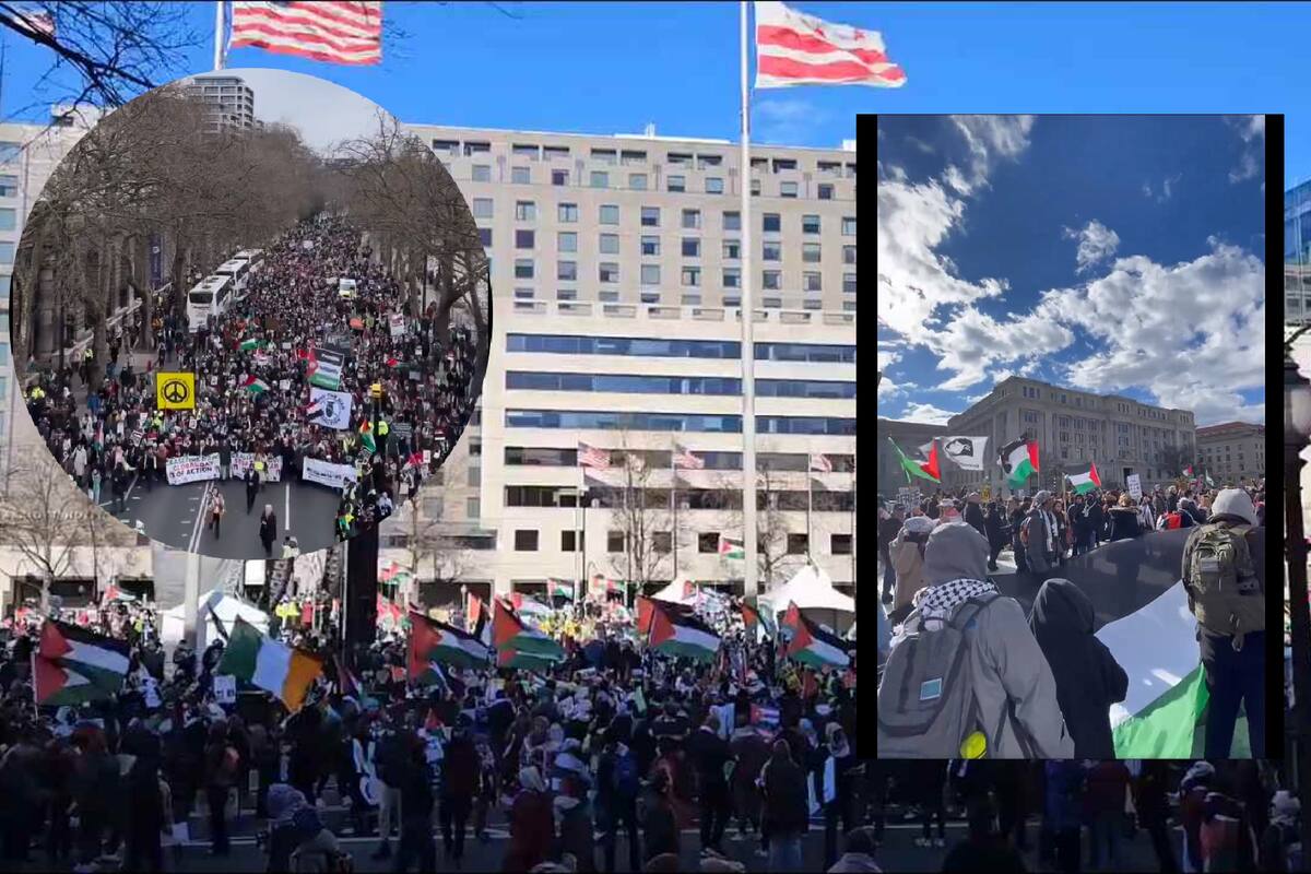 Protestan miles en calles de Washington, EU, para rechazar guerra en Palestina
