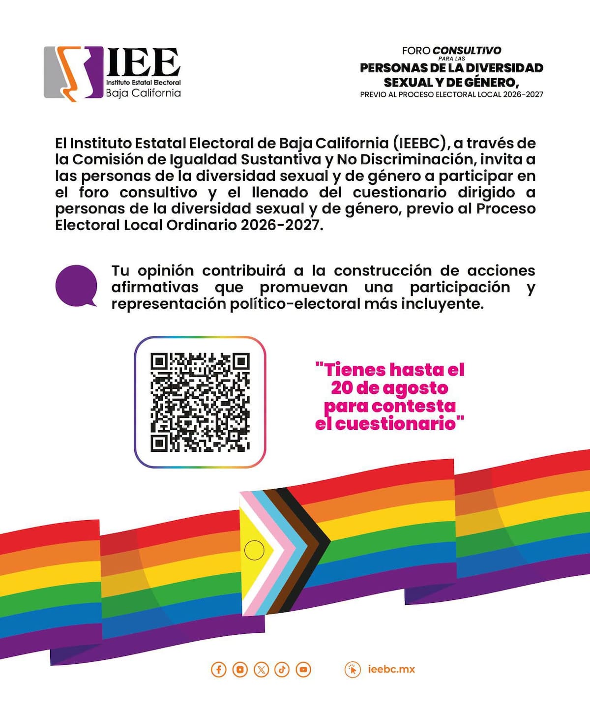 El Instituto abrió un cuestionario y convocó a un foro para conocer las necesidades de la diversidad sexual y de género; las personas interesadas tienen hasta el 20 de agosto para participar. Foto: Cortesía