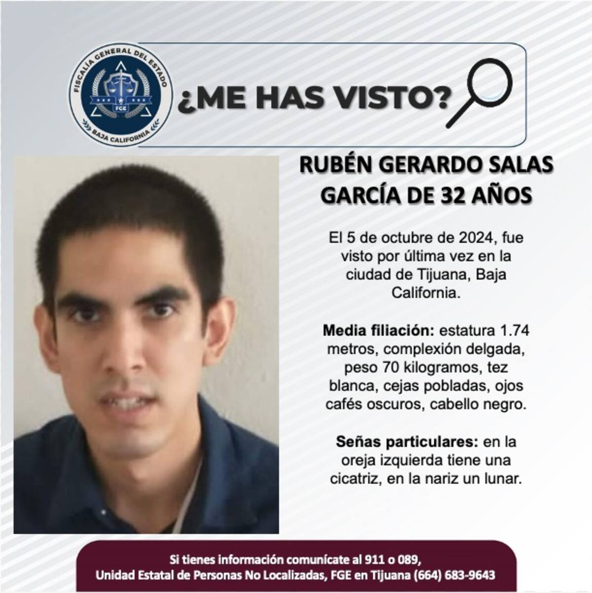 Rubén Gerardo Salas García fue visto por última vez el 5 de octubre de 2024.