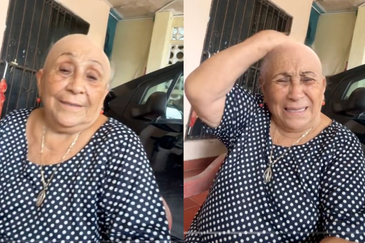 Abuela reacciona impactada con un filtro de calvicie que su nieto le puso (VIDEO)