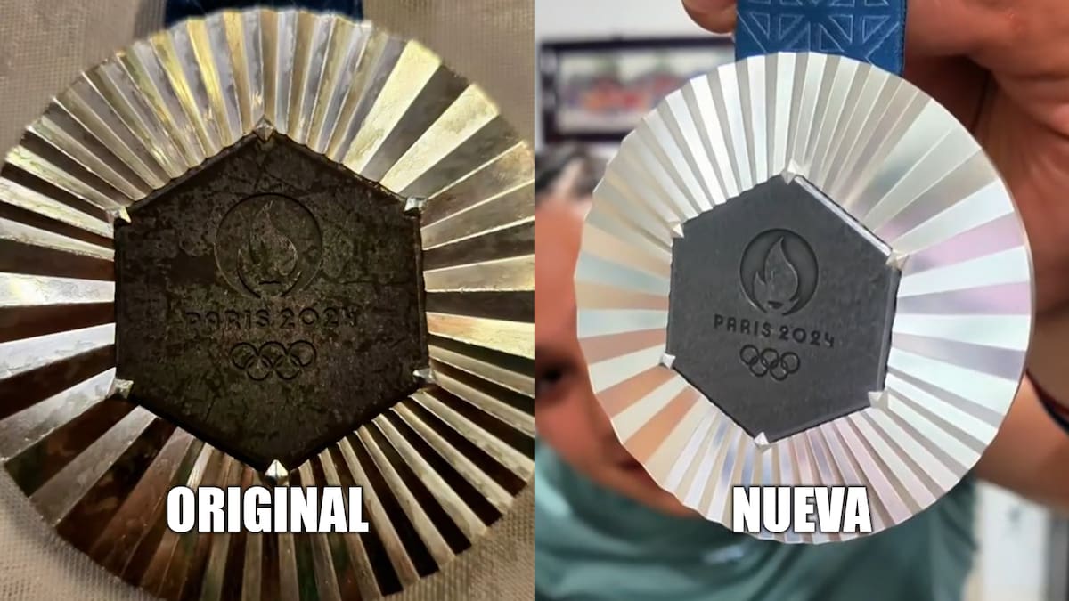 Comparación de la medalla original de París 2024 dañada y la nueva que le llegó a Osmar Olvera en reposición. (Fotos: Capturas de pantalla IG @osmardiver05)