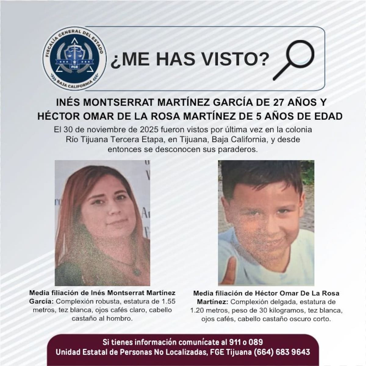 Fueron vistos por última vez el 30 de noviembre de 2025.