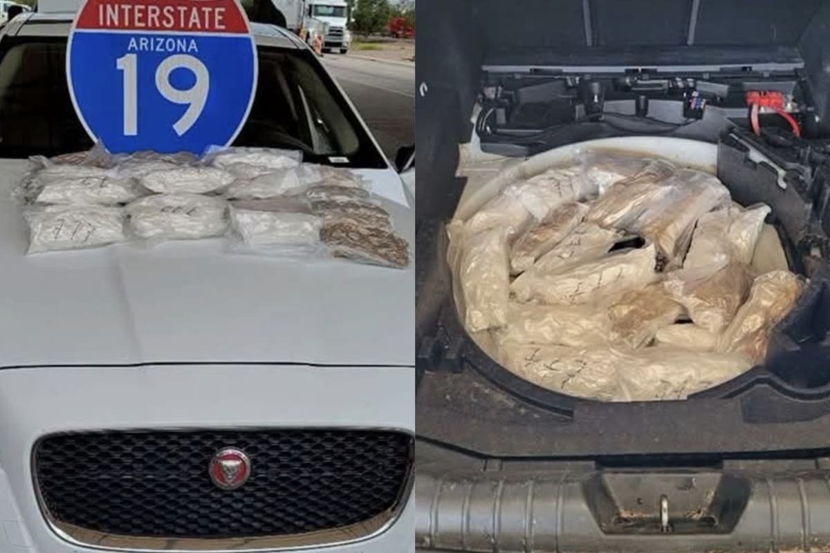 Agente canino de la Patrulla Fronteriza descubre 15 kilos de metanfetamina ocultos en un auto Jaguar en Arizona
