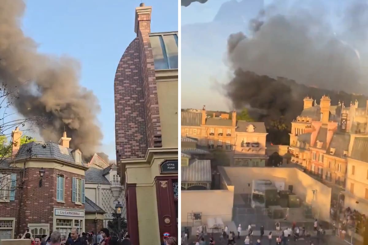 Fuerte incendio en el parque Epcot de Disney: Llamas y humo en el pabellón de Francia