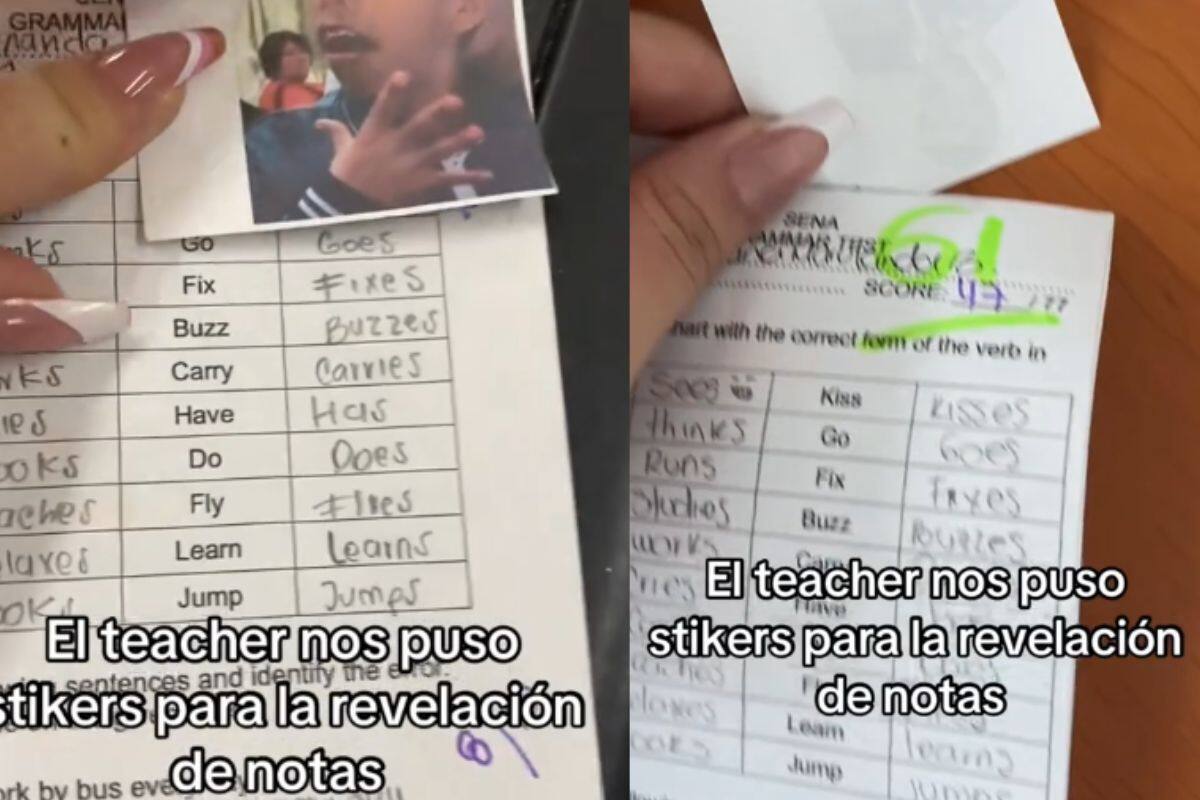 Maestro de inglés pone stickers para la revelación de sus notas
