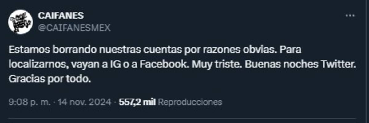 Caifanes anuncia el cierre de su cuenta de X / Cuenta de X: @CAIFANESMEX