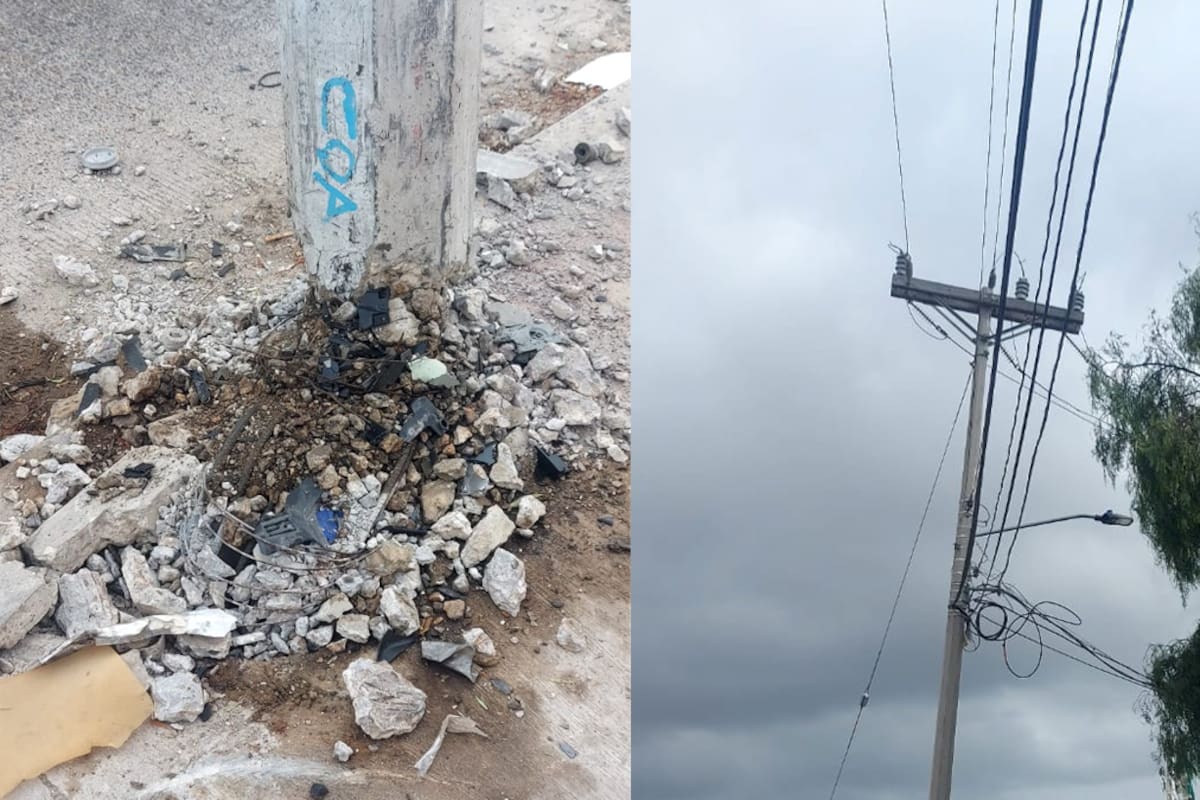 Advierten riesgo por poste de luz inclinado frente a CBTis 278 en Tijuana