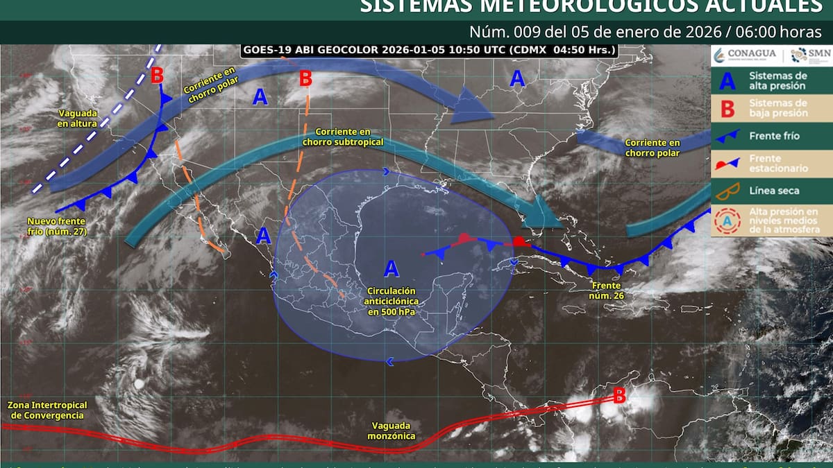 Frente frío 27 provoca chubascos, heladas y vientos fuertes este lunes 5 de enero: estados con lluvias y frío intenso, según el SMN