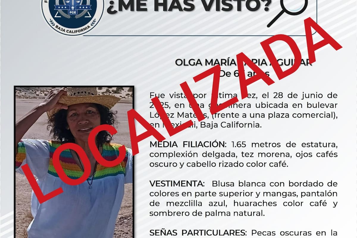 Pesquisa cancelada: encuentran a Olga María Tapia