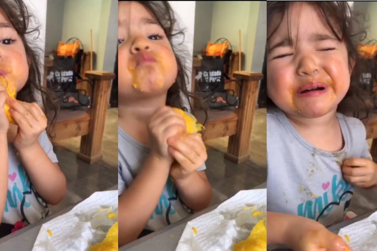 TikTok: niña se vuelve viral por llorar después de haber manchado su “playera favorita” con un mango
