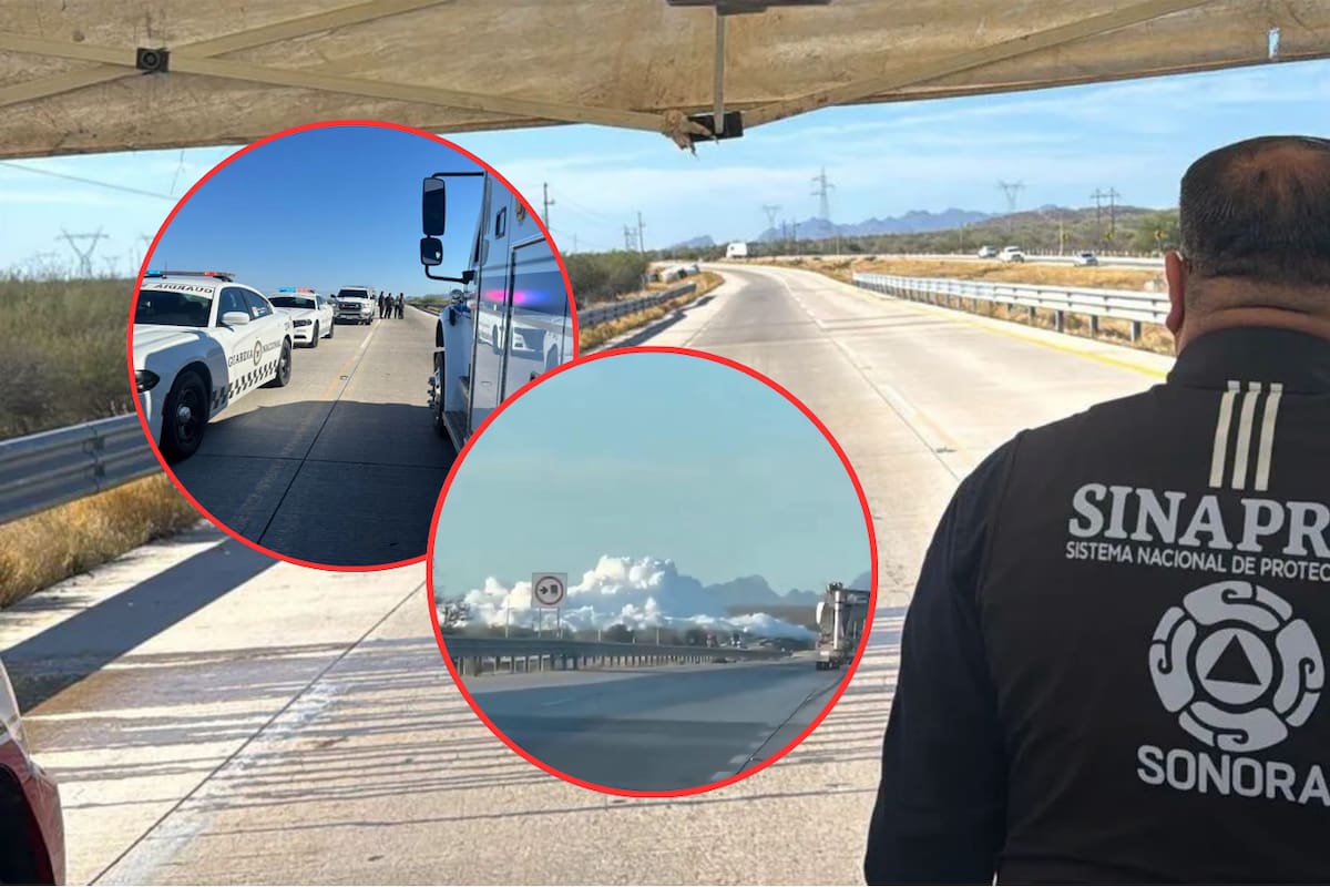 Volcadura de pipa con amoniaco en la Hermosillo–Guaymas; carretera cerrada y un lesionado