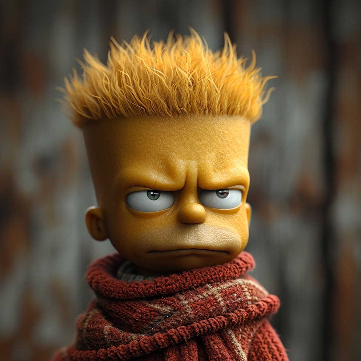 Expresión traviesa: La cara de Bart, creada por la inteligencia artificial, refleja con precisión la actitud traviesa y malcriada que lo caracteriza en la serie, capturando la esencia de su personalidad rebelde.
