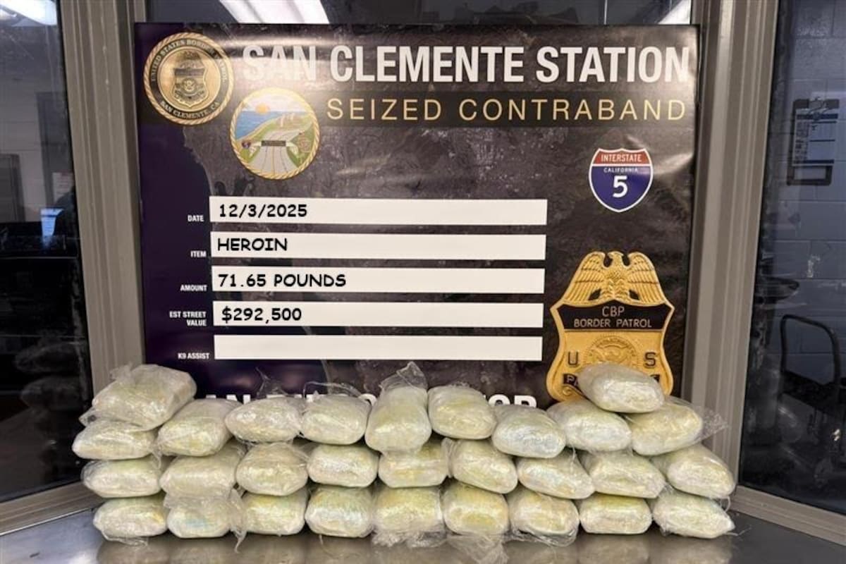 Decomisan más de 30 kilos de heroína en carretera de San Diego