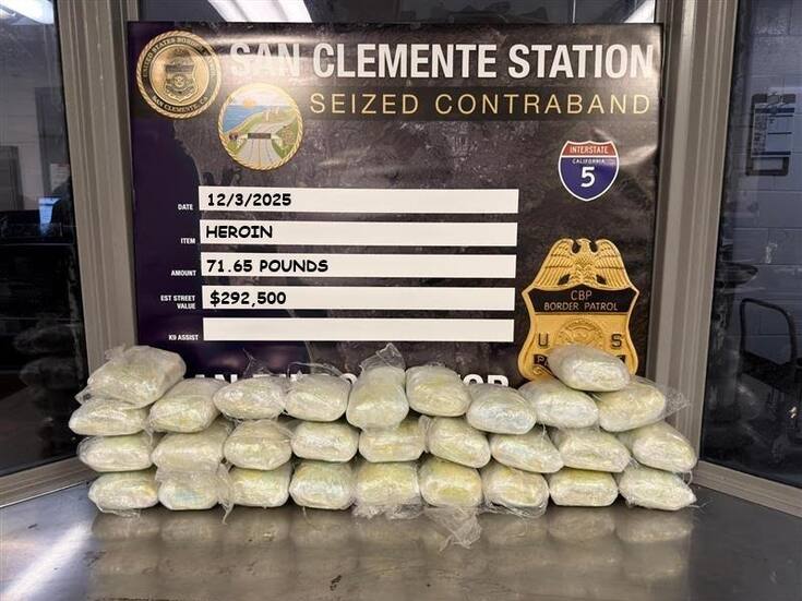 Decomisan más de 30 kilos de heroína en carretera de San Diego