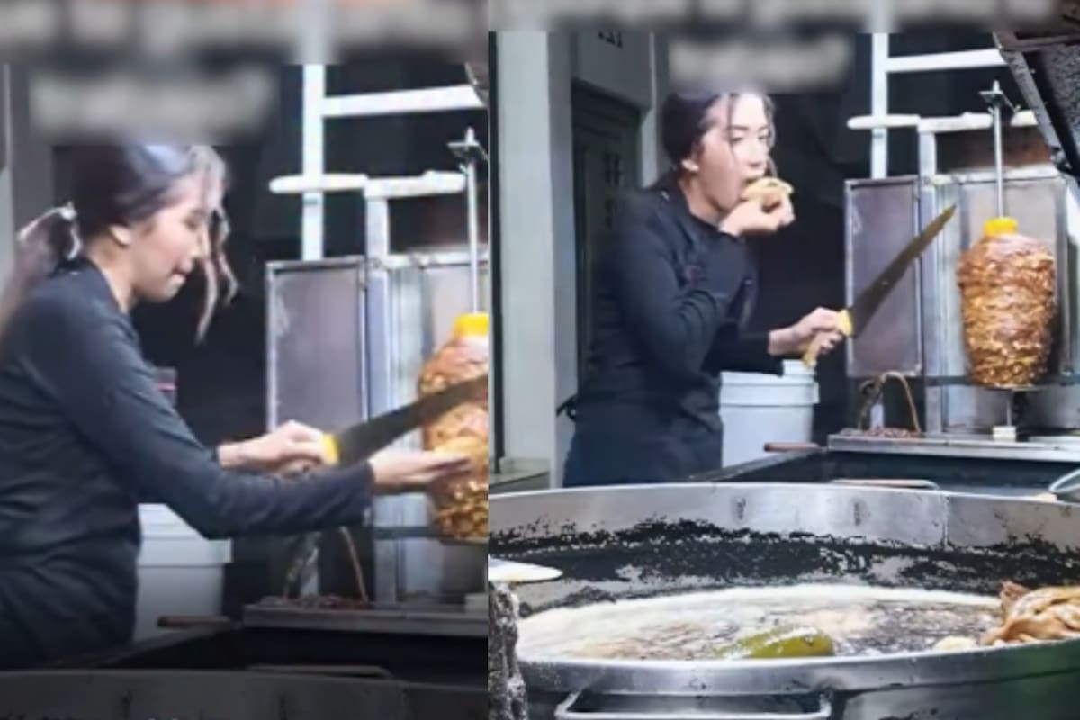 “Eso quiere decir que están buenos”. Captan a una empleada dándole una mordida a un taco mientras lo preparaba y el video se vuelve viral