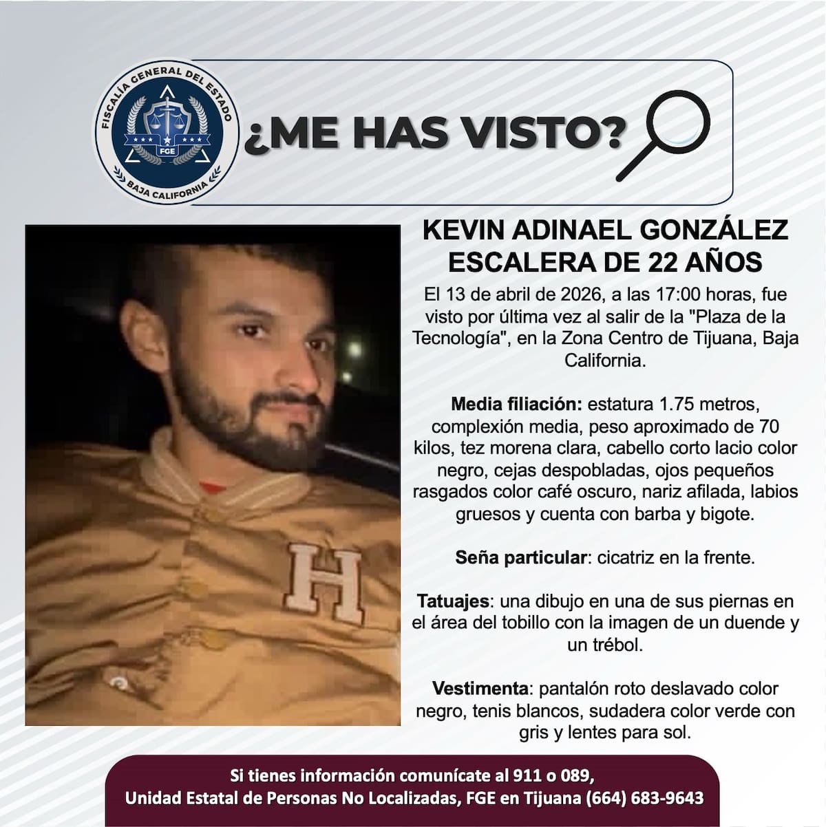 Fue visto por última vez el 13 de abril de 2026.