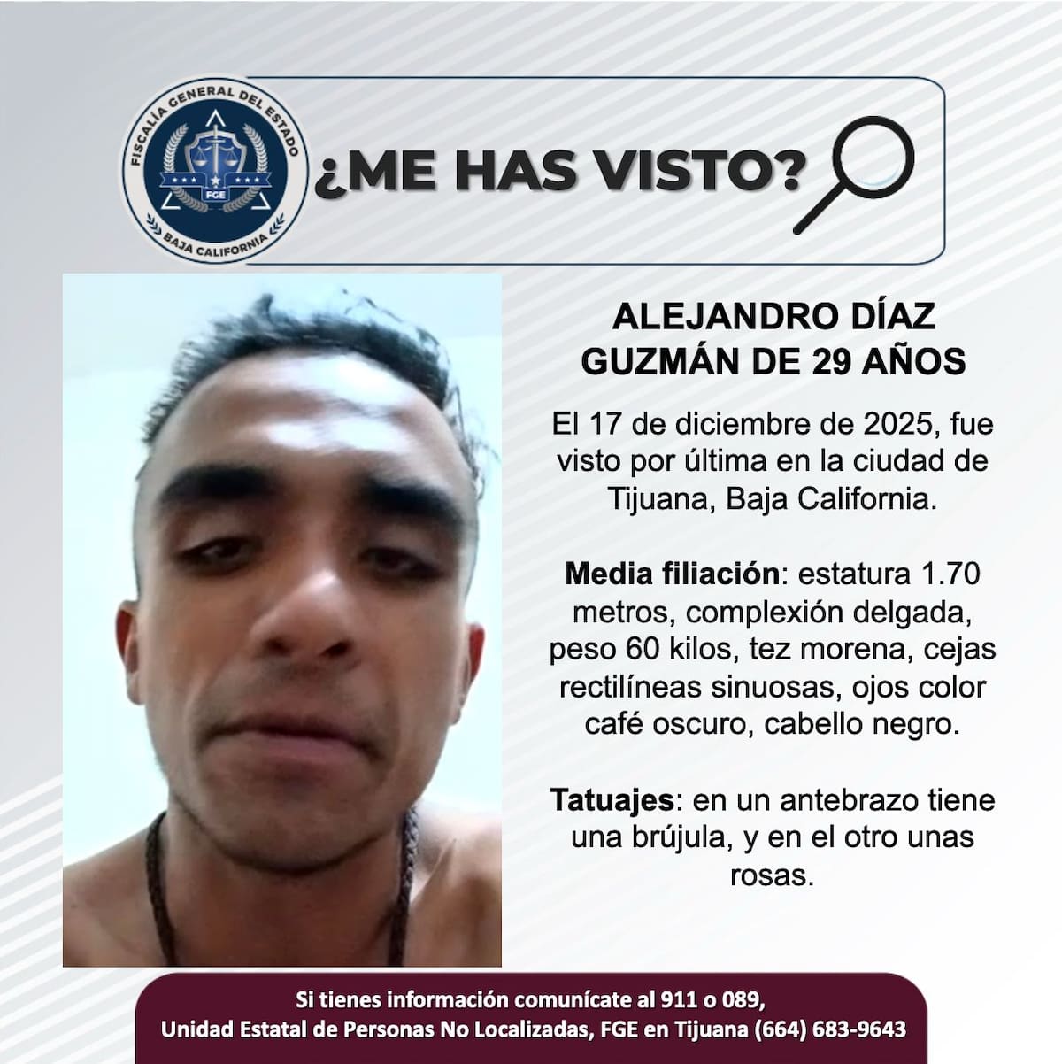 Fue visto por última vez el 17 de diciembre de 2025.