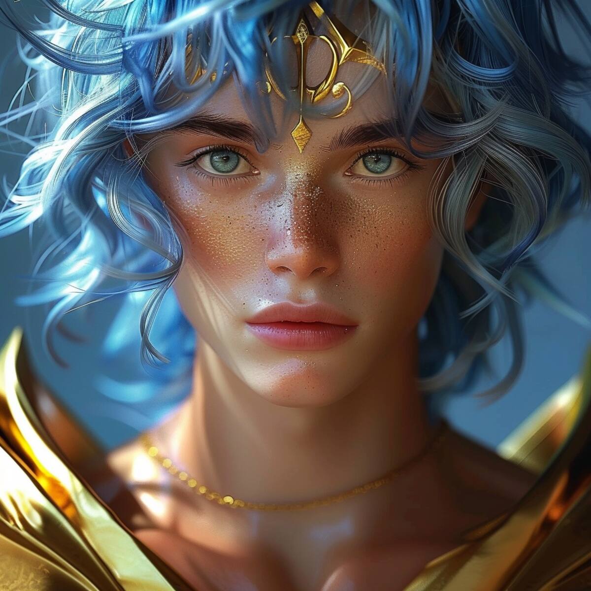 La IA imagina a Afrodita de Piscis, Santo de oro de Piscis, con una elegancia inigualable y una armadura dorada que resalta su belleza.