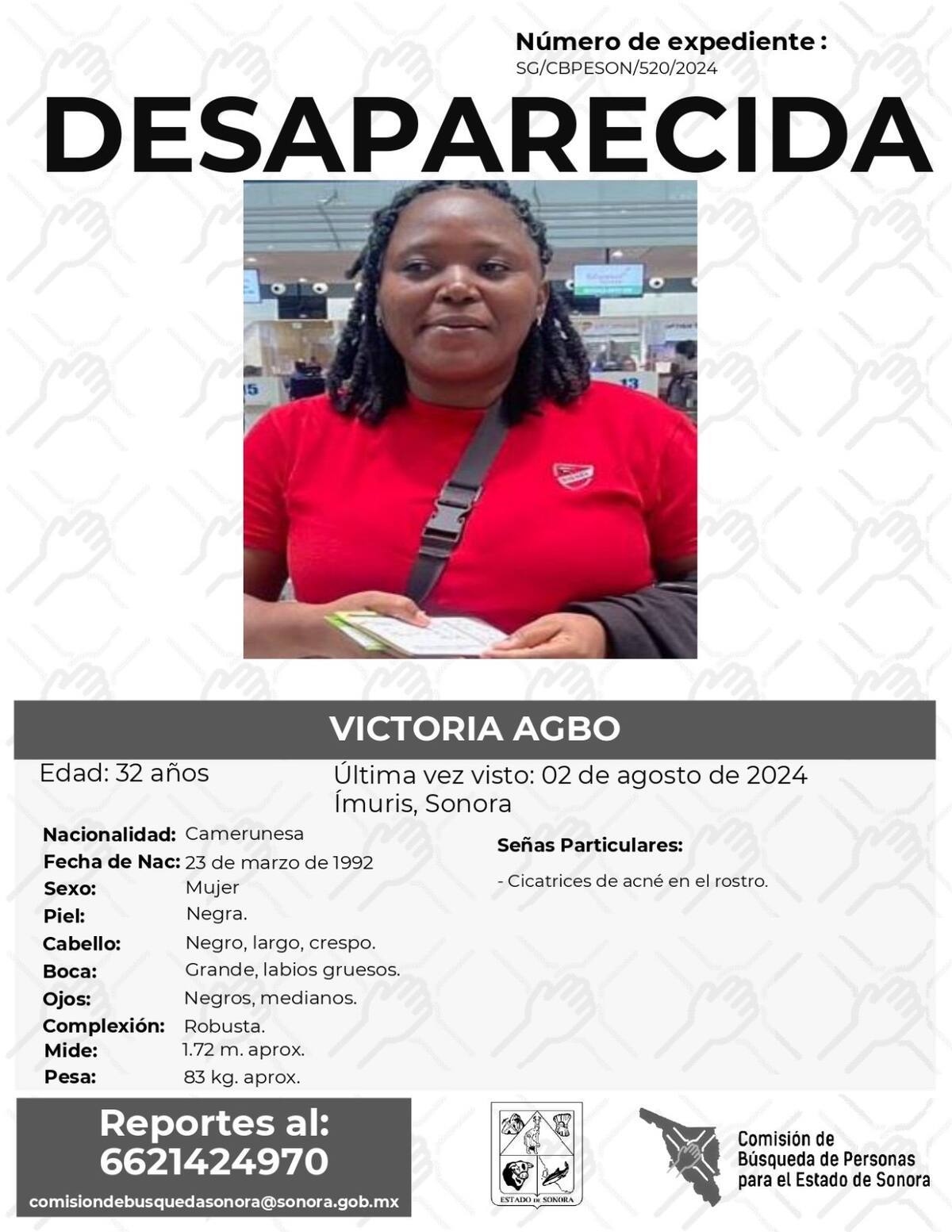Victoria Agbo desapareció el 2 de agosto del 2024. | Crédito: FGJE Sonora