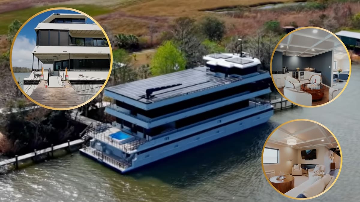 Una pareja construyó una mansión flotante de 15 millones de dólares que genera su propia electricidad con 108 paneles solares y puede vivir meses sin conectarse a ninguna red