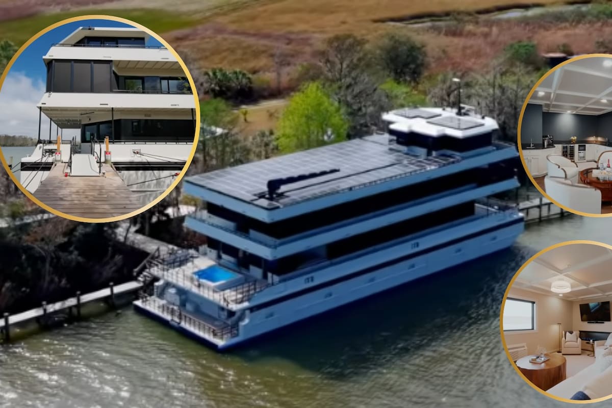 Una pareja construyó una mansión flotante de 15 millones de dólares que genera su propia electricidad con 108 paneles solares y puede vivir meses sin conectarse a ninguna red