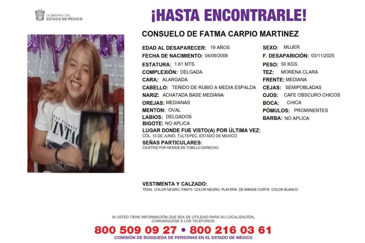 ¡Hasta encontrarla! Buscan a Fátima Carpio, joven de 19 años desaparecida en Tultepec, Estado de México