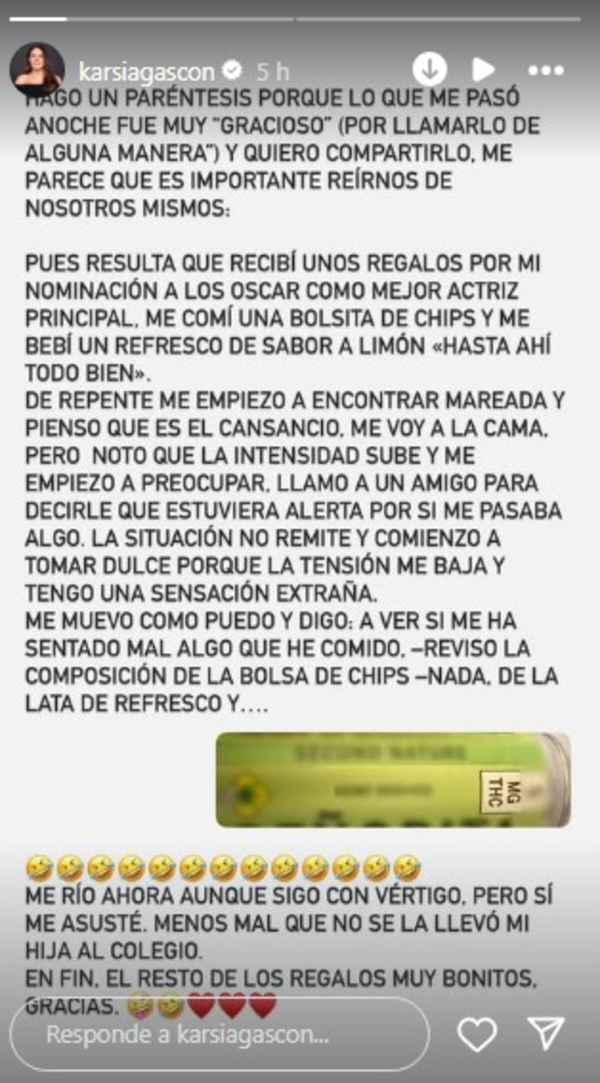 Karla Sofía Gascón fue drogada tras la ceremonia de los Oscar / Instagram @karsiagascon