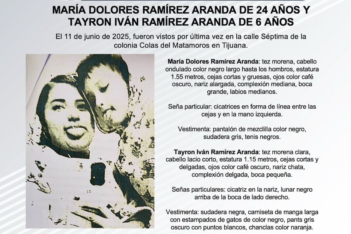Se busca a María Dolores Ramírez Aranda y Tayron Iván Ramírez Aranda