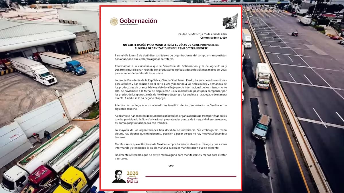 Ante el paro convocado por transportistas y agricultores en México, el gobierno federal asegura que no existen motivos para manifestarse y advierte afectaciones a terceros por bloqueos carreteros