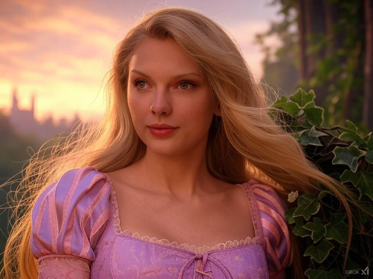 Así se vería Taylor Swift si fuera Rapunzel en el Live action de Enredados. / Foto: Grok