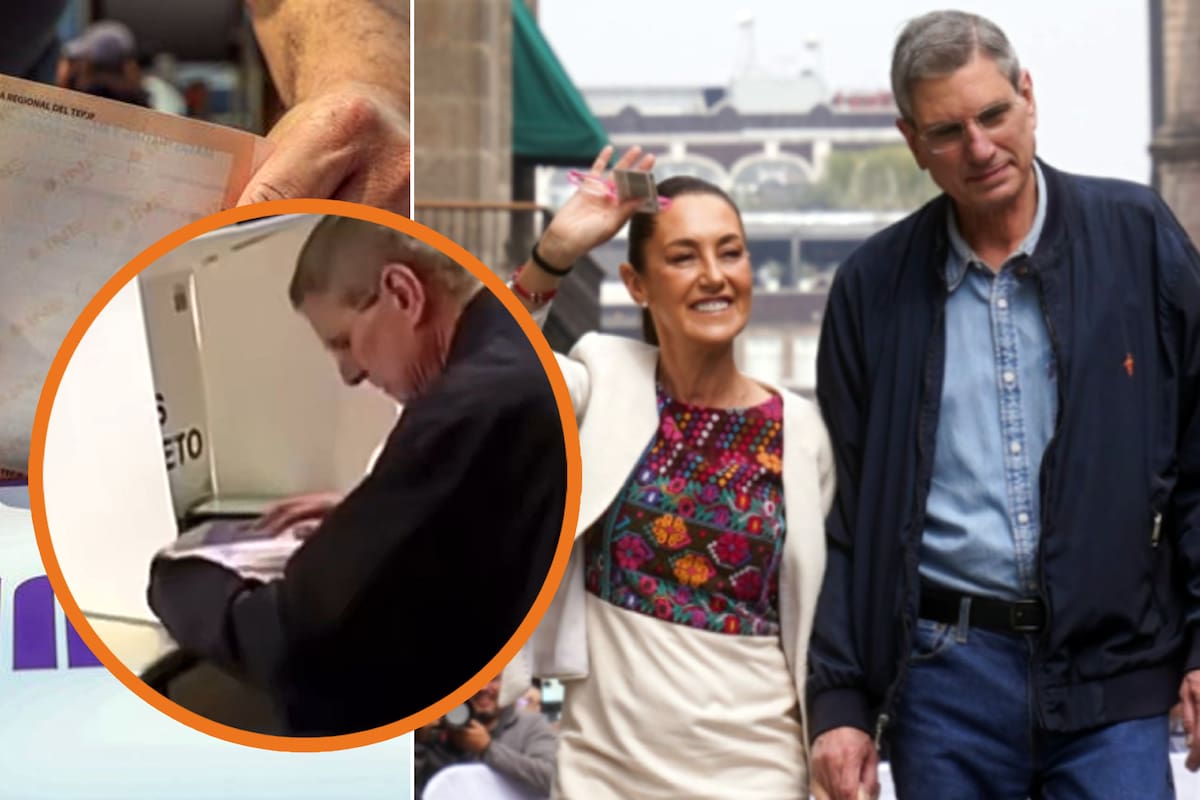 VIDEO: ‘Cacharon’ al esposo de Sheinbaum “sacando un acordeón” para votar, y ella lo defiende: “¿Cuál es el problema?”