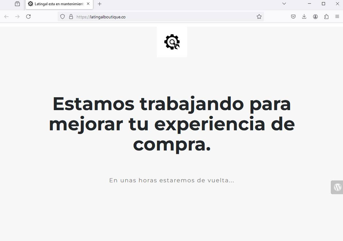 Mensaje en el portal de la boutique.