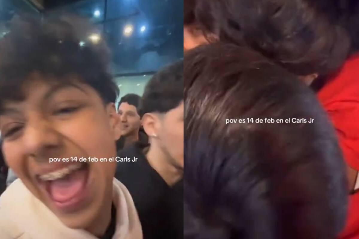 “Beso de Cuatro” en San Valentín: Jóvenes y una señora se unen por una hamburguesa gratis