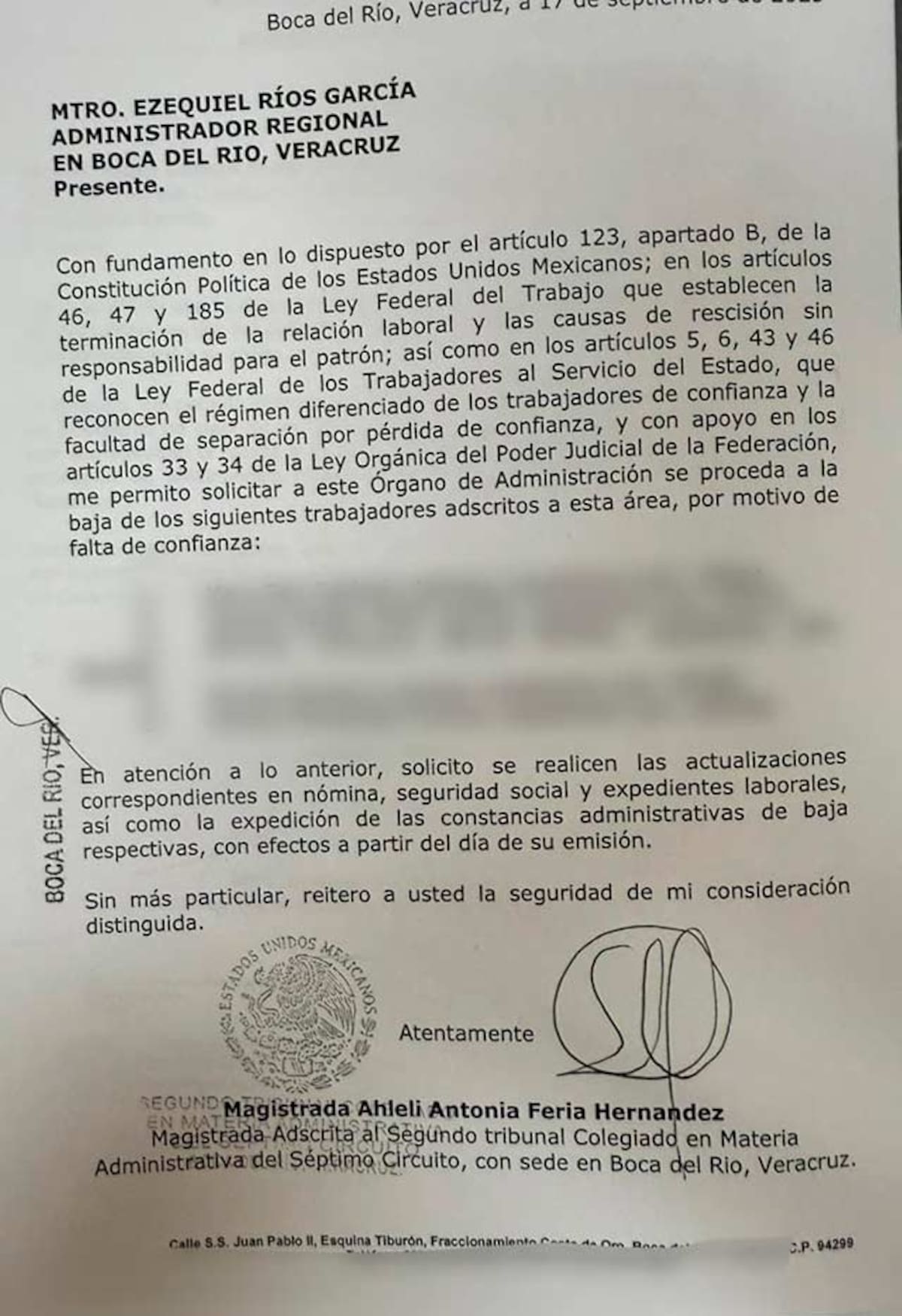 Documento difundido. Foto: Especial