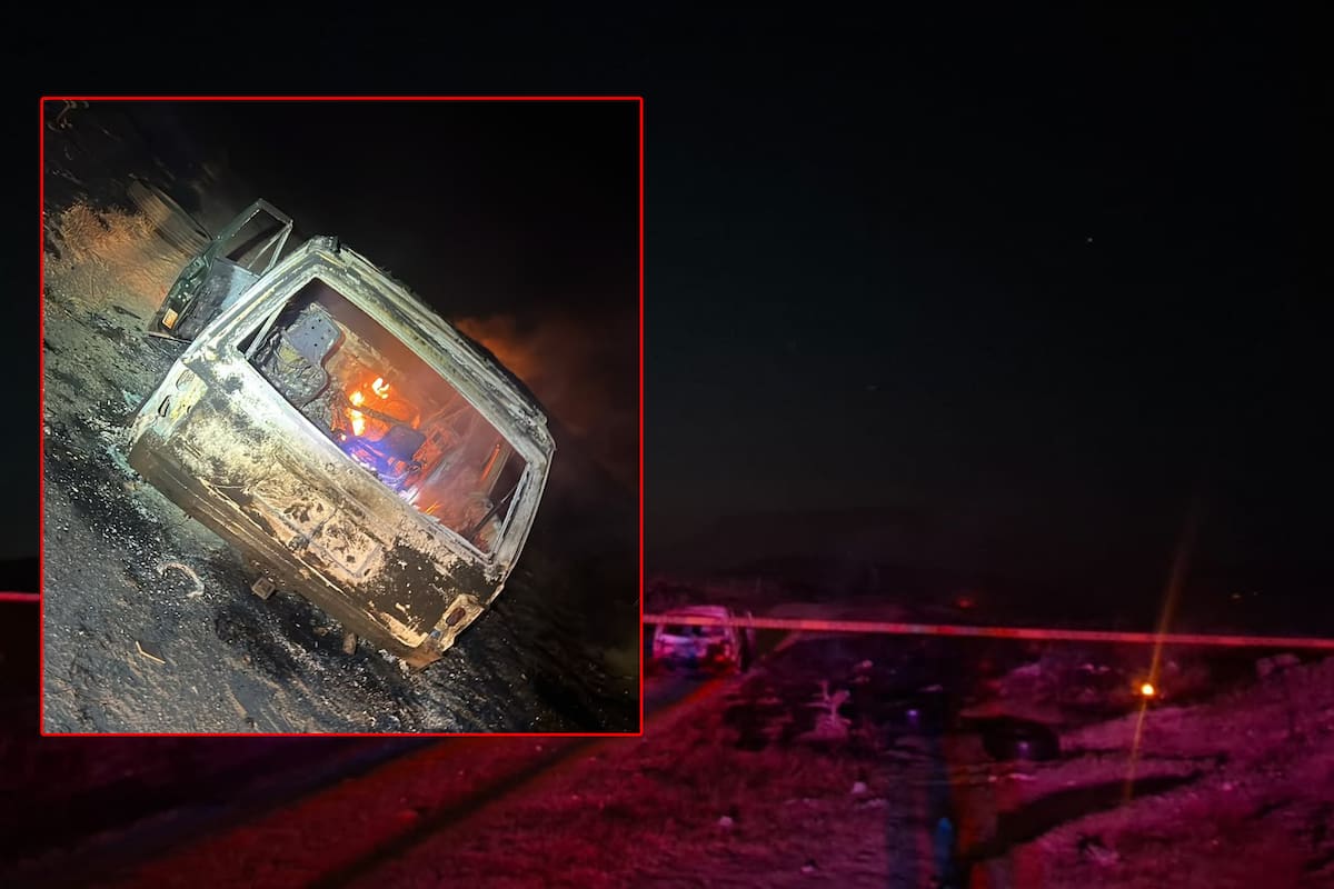 Localizan un cuerpo calcinado dentro de una camioneta incendiada en Rosarito