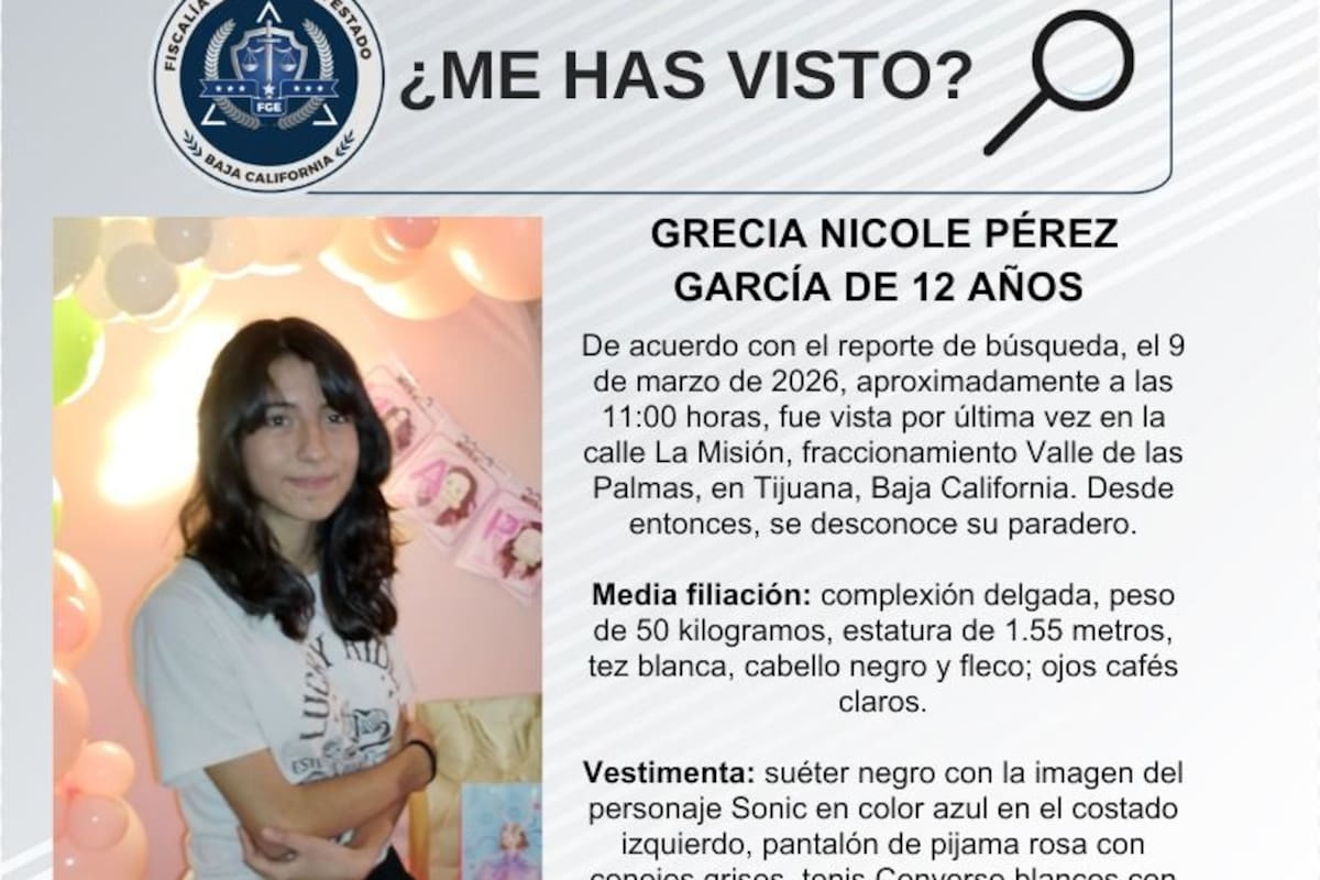 Se busca a Grecia Nicole Pérez García de 12 años